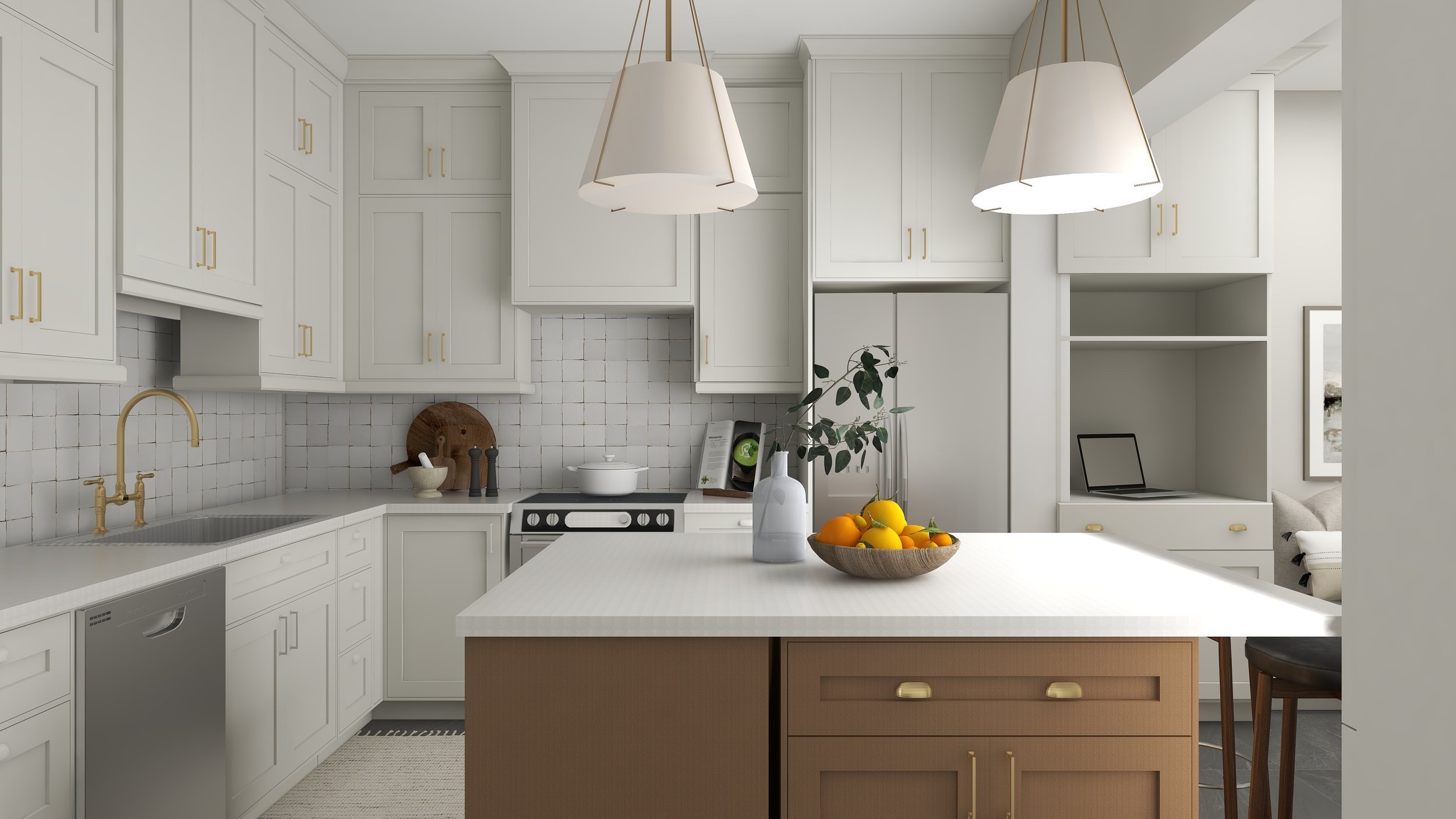 Classic kitchen design taupe cabinets