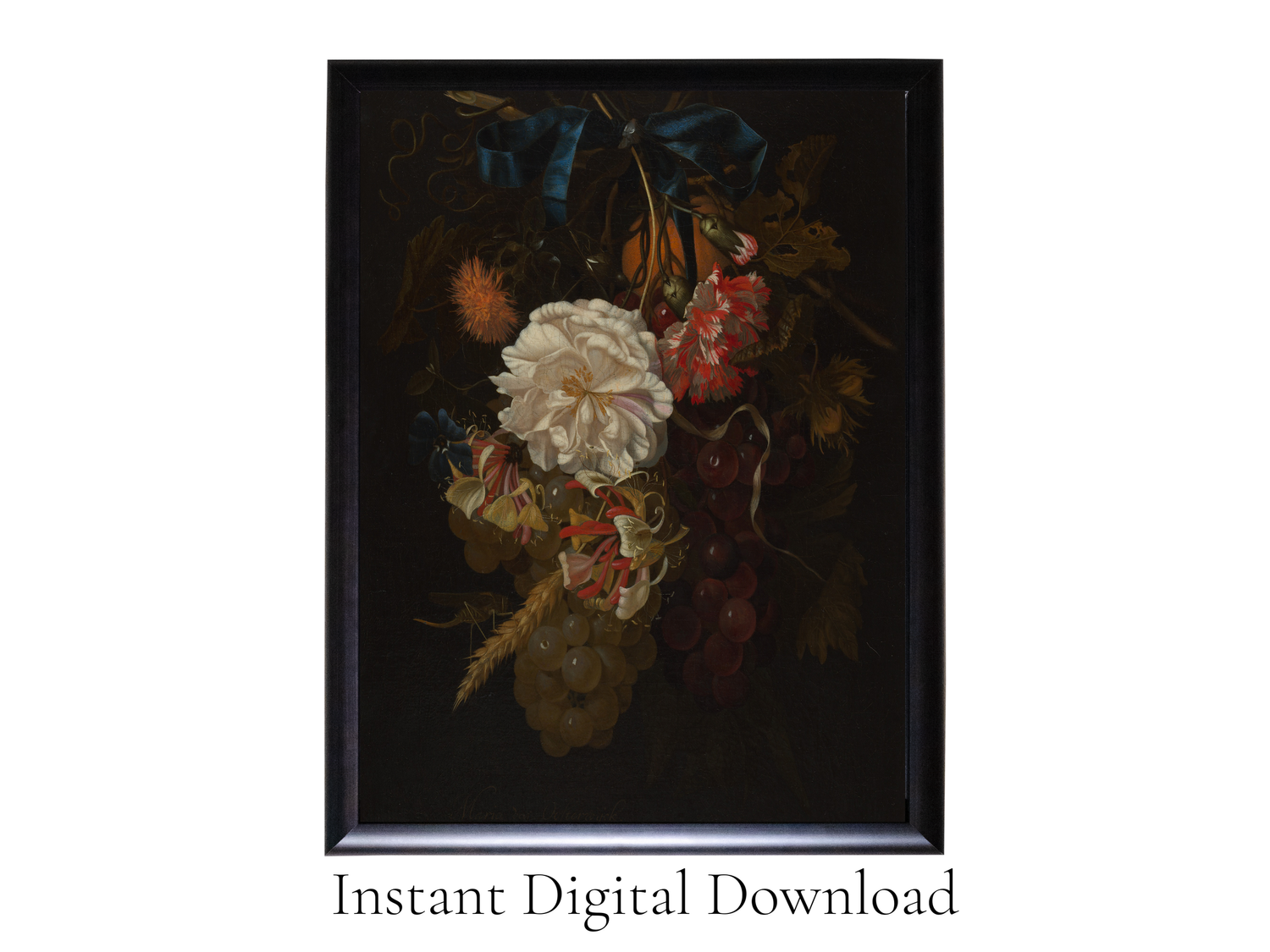 Moody Vintage Flower Art Print Antique Floral Still Life Print.