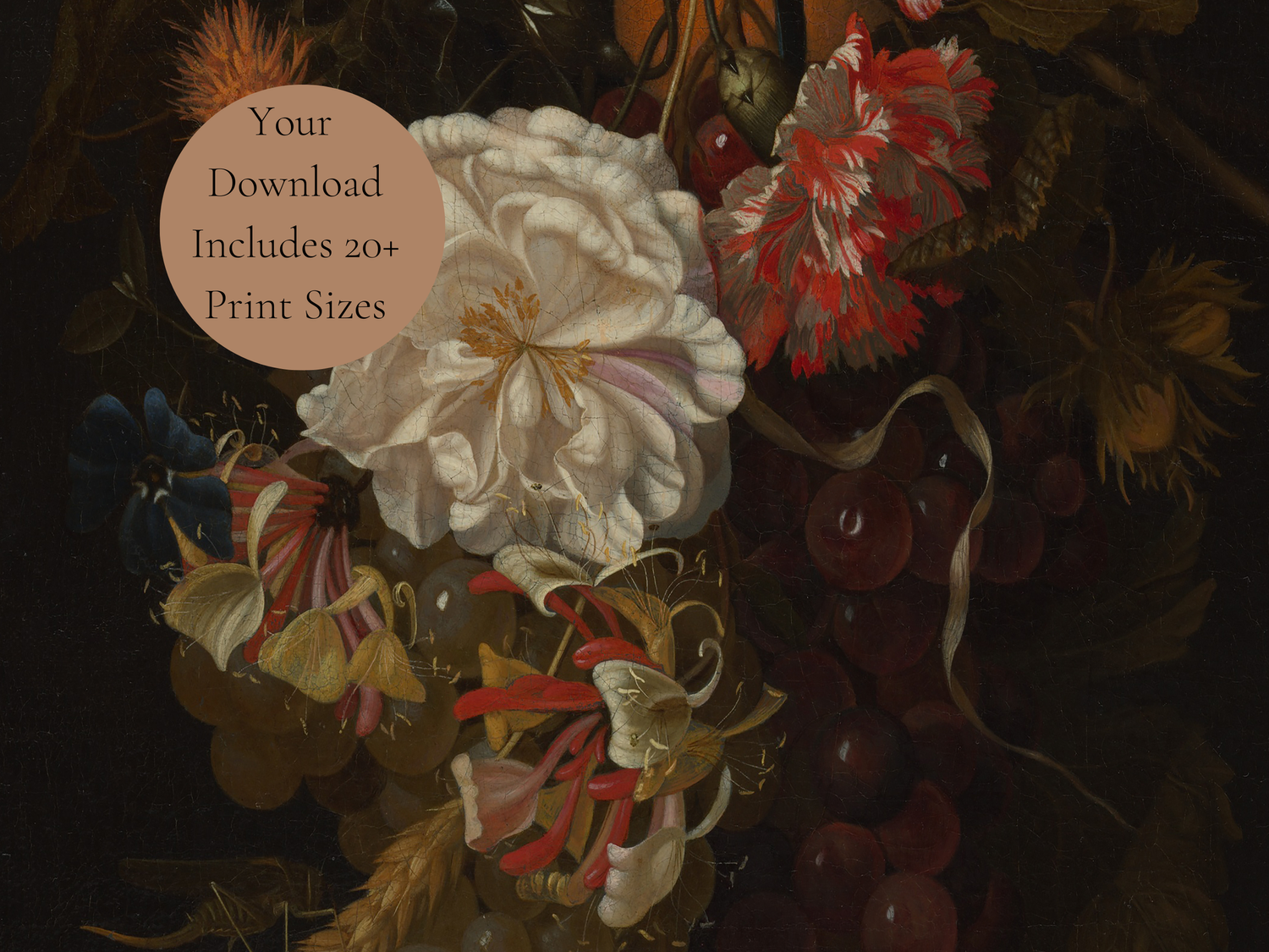Moody Vintage Flower Art Print Antique Floral Still Life Print.