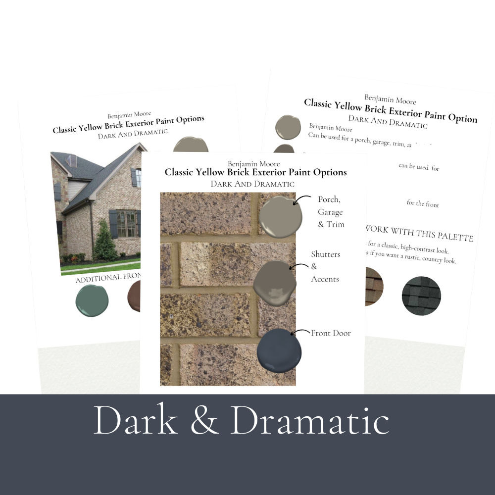 Benjamin Moore Yellow Brick Exterior Paint Palette — 5 Complete Exterior Colour Schemes Dark And Dramatic