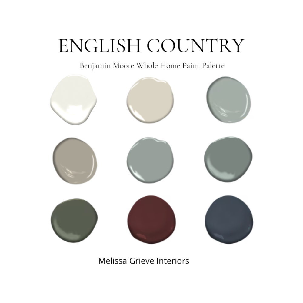 Vintage English Country Cottage Whole Home Paint Palette | Benjamin Moore Curated Color Collection for Rustic Cottage Charm Warm Cozy Design