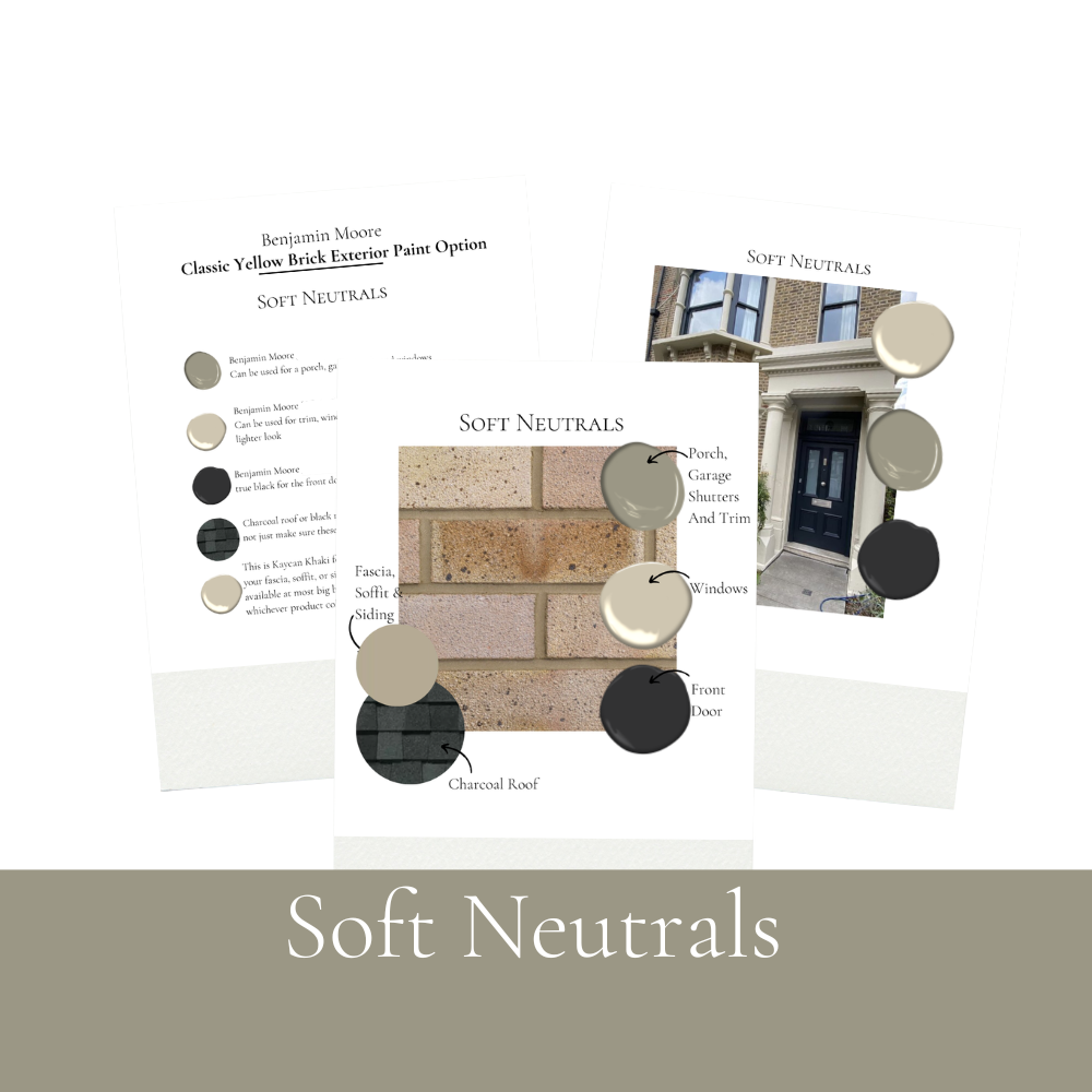Yellow Brick Exterior Benjamin Moore Paint Palette Classic Exterior Design Yellow Brick Coordinating Color Beige Brick Color Schemes Soft neutrals