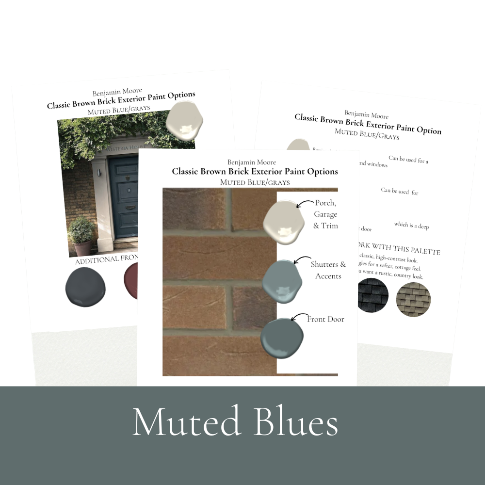 Benjamin Moore Brown Brick Exterior Paint Palette — 5 Complete Exterior Colour Schemes Muted Blue