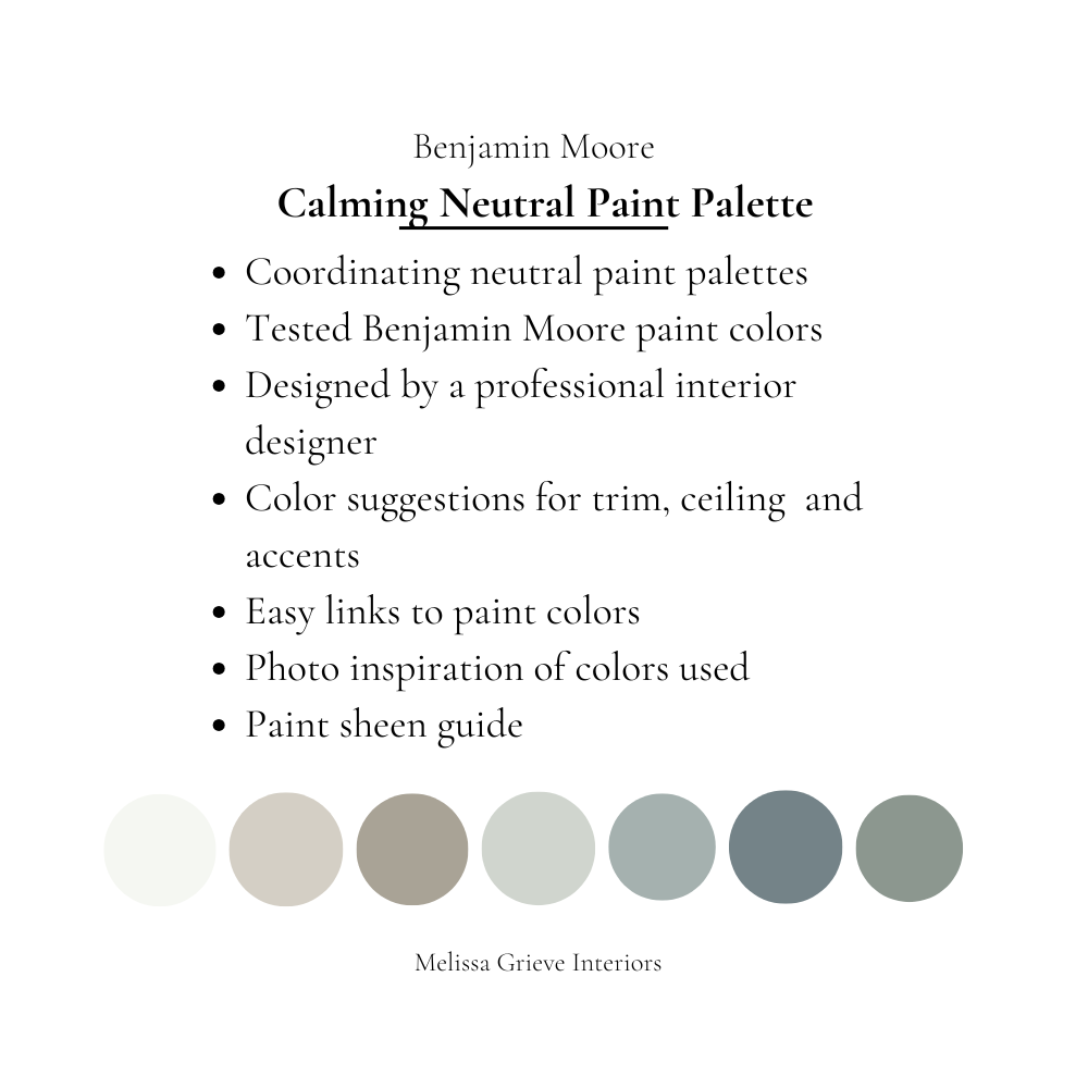 Calming Neutral Paint Colors Soothing Benjamin Moore Whole House Paint Palette Relaxing Colors Bedroom, Living Room Soft Blue Green Colors what's included