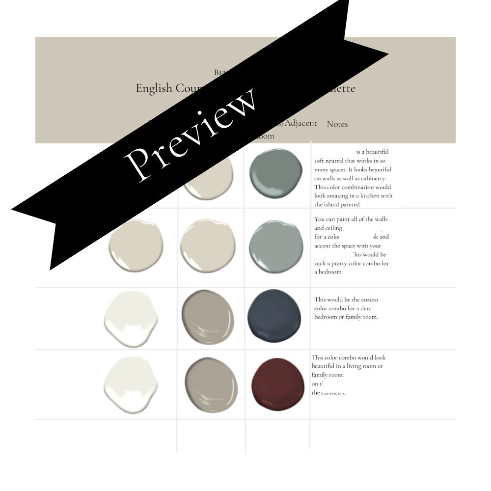 Vintage English Country Cottage Whole Home Paint Palette | Benjamin Moore Curated Color Collection for Rustic Cottage Charm Warm Cozy Design Preview