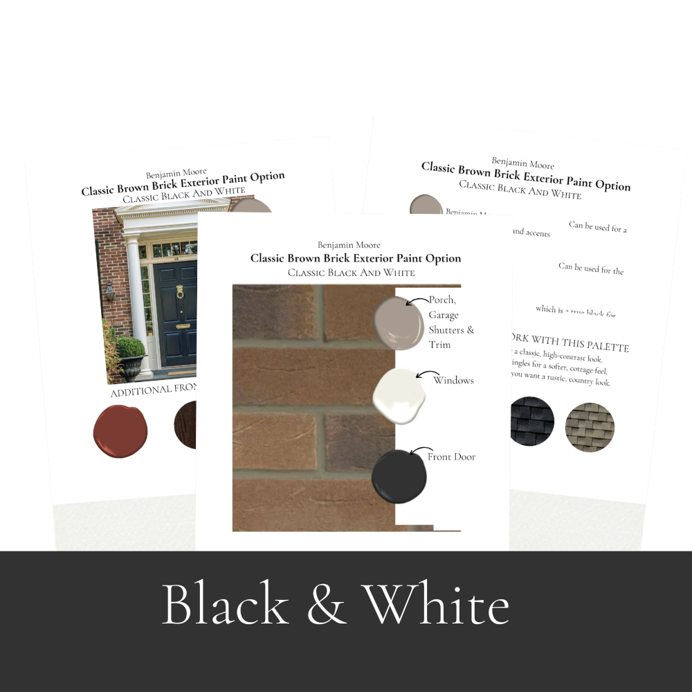 Benjamin Moore Brown Brick Exterior Paint Palette — 5 Complete Exterior Colour Schemes Black and White
