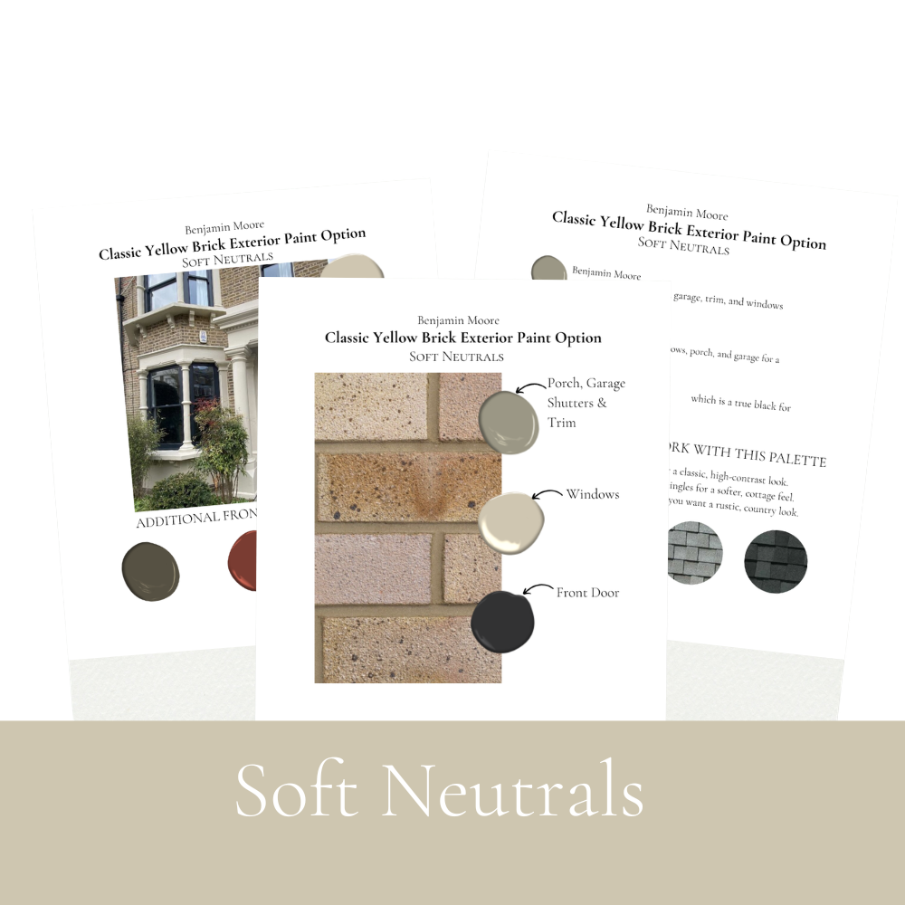 Benjamin Moore Yellow Brick Exterior Paint Palette — 5 Complete Exterior Colour Schemes soft neutrals