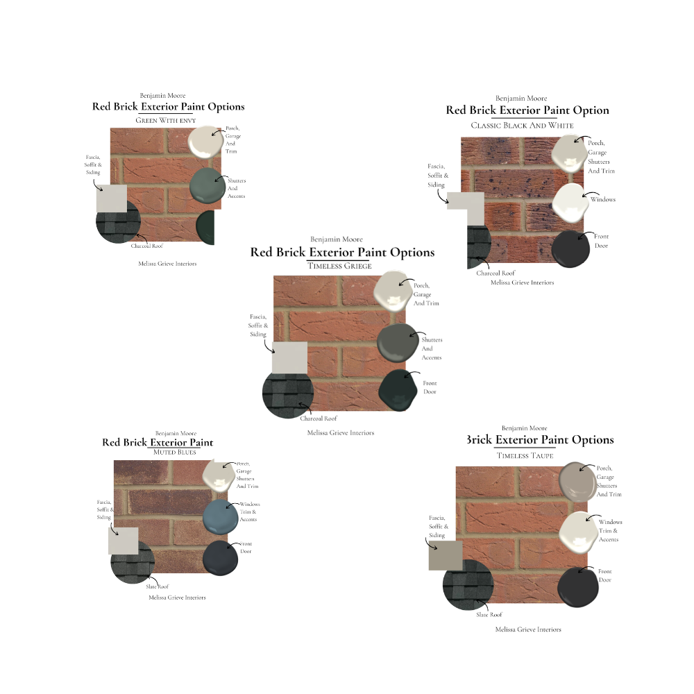 Red Brick Exterior Paint Color Benjamin Moore Paint Palette, Classic Exterior Design Red Brick Coordinating Color, Red Brick Color Schemes Instant Digital Download 5 Palettes