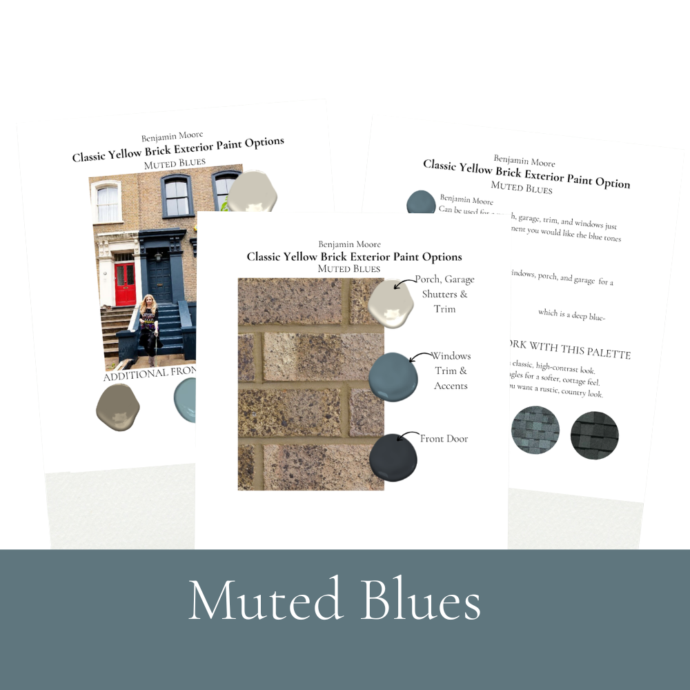 Benjamin Moore Yellow Brick Exterior Paint Palette — 5 Complete Exterior Colour Schemes Muted Blues