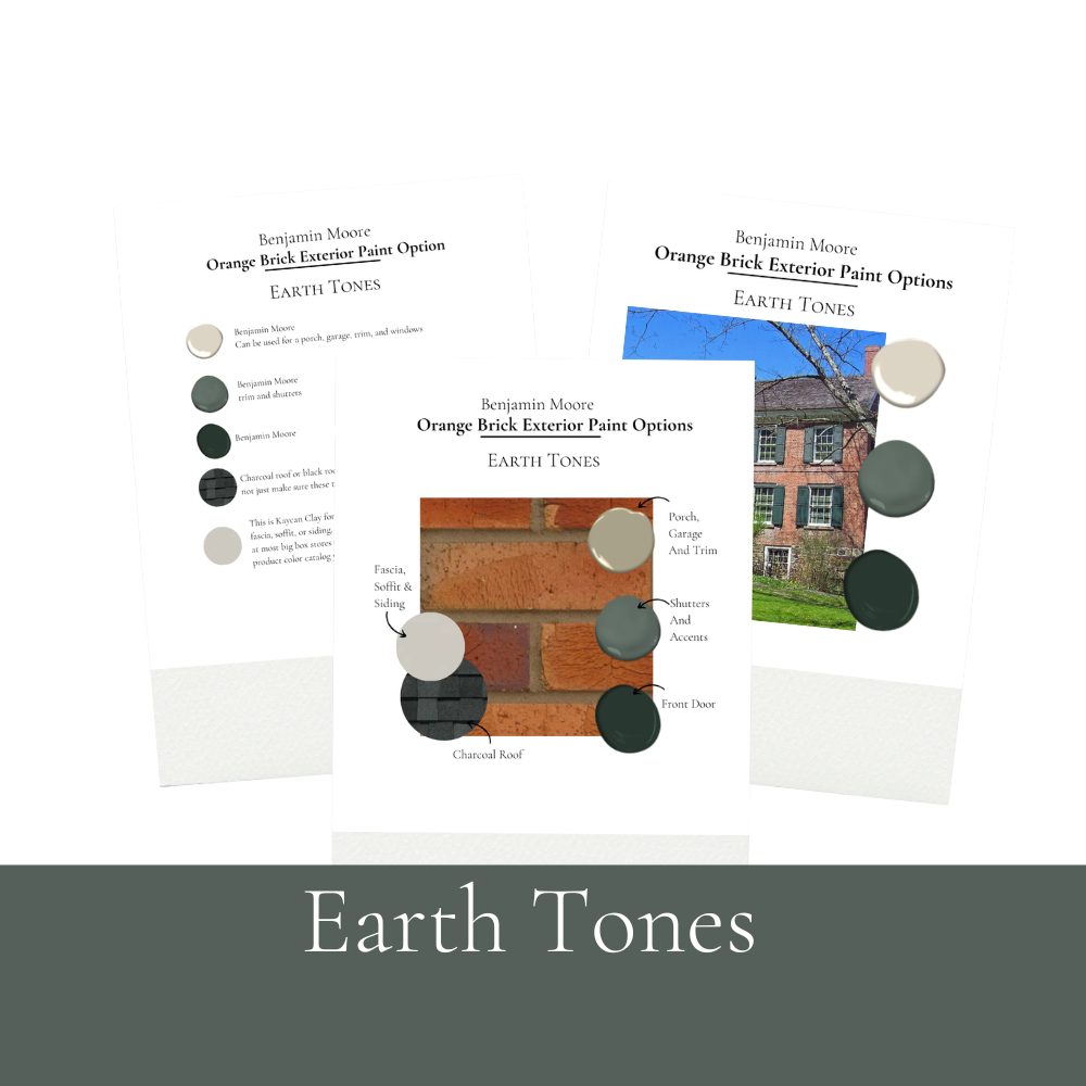Orange Brick Exterior Paint Colors, Best Benjamin Moore Exterior Coordinating Paint Palette, Exterior Colors For Trim, Siding and Front Door Earth Tones