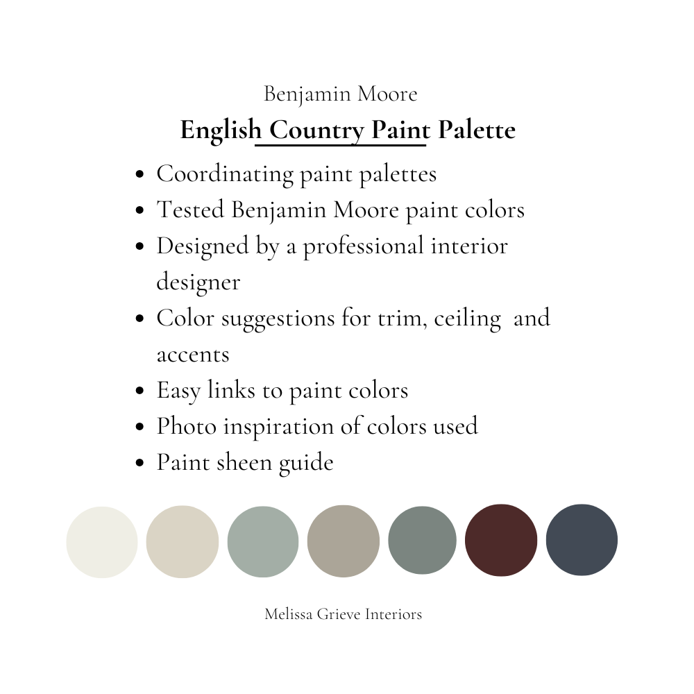 Vintage English Country Cottage Whole Home Paint Palette | Benjamin Moore Curated Color Collection for Rustic Cottage Charm Warm Cozy Design What Is Included