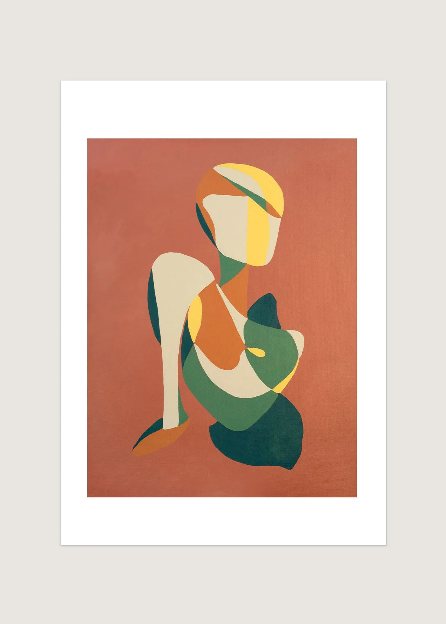 abstract figure salmon teal green lemon beige