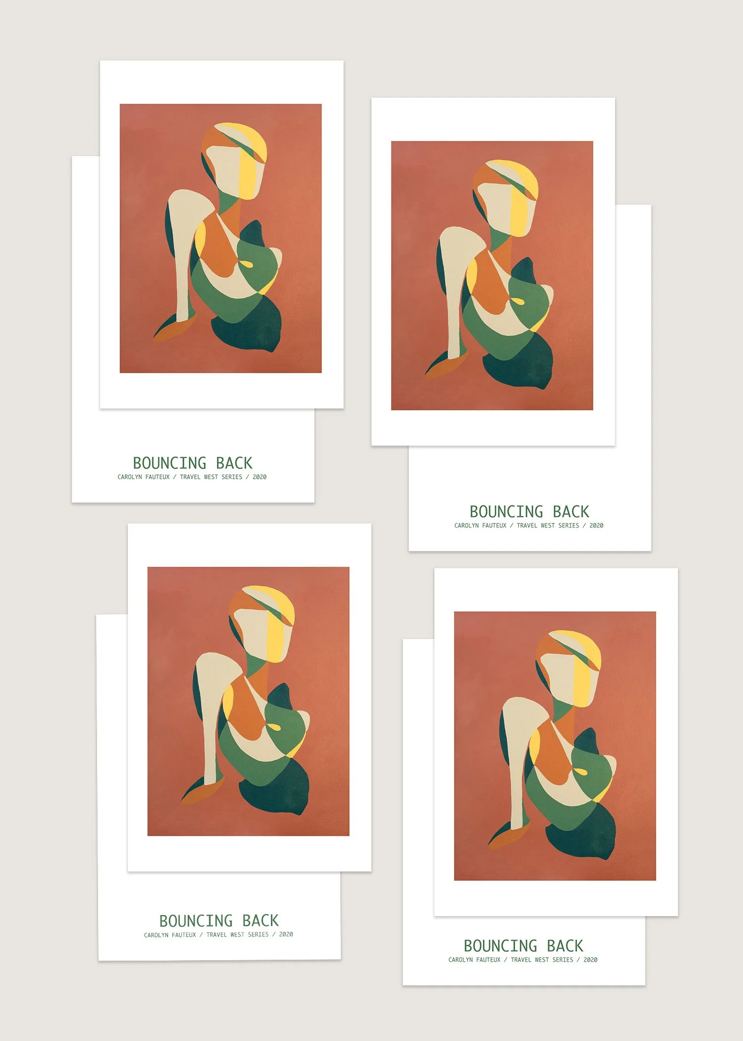 abstract figure salmon teal green lemon beige