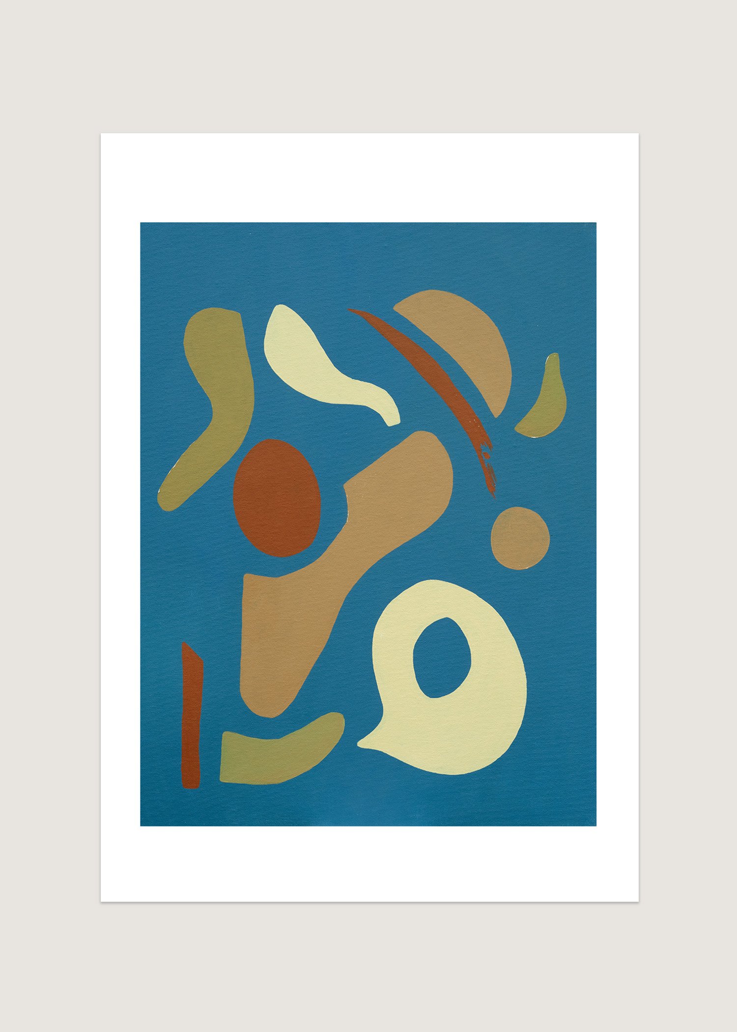 notecard abstract shapes blue olive brick tan