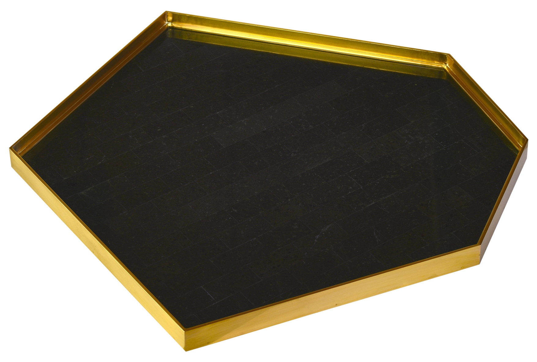 Asymmetrical Green Waxstone Inlaid Tray with Soft Brass Accents