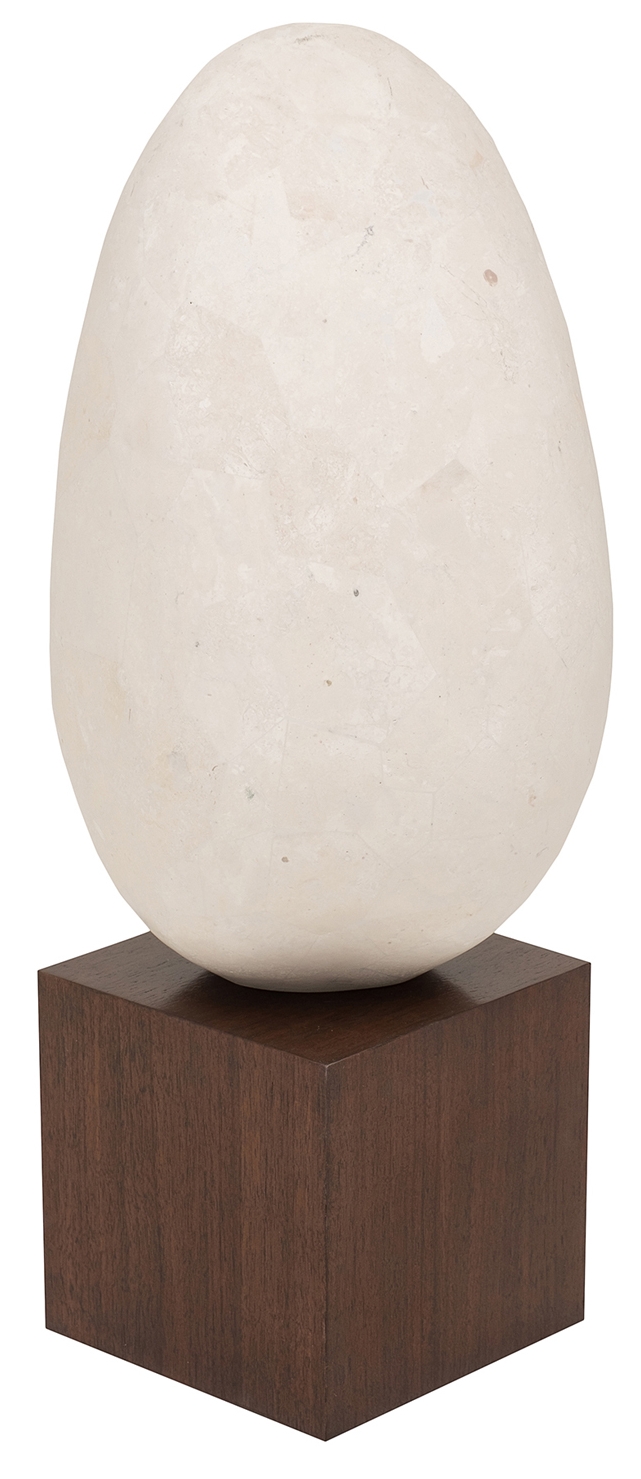 Honed White Agate Inlaid Sculpture on a Walnut Veneered Base
