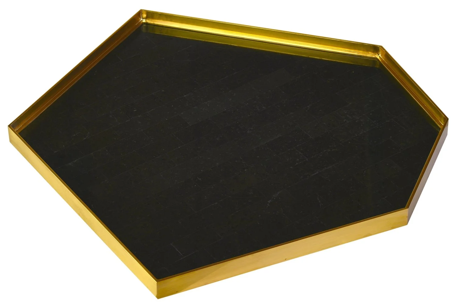 Asymmetrical Green Waxstone Inlaid Tray with Soft Brass Accents
