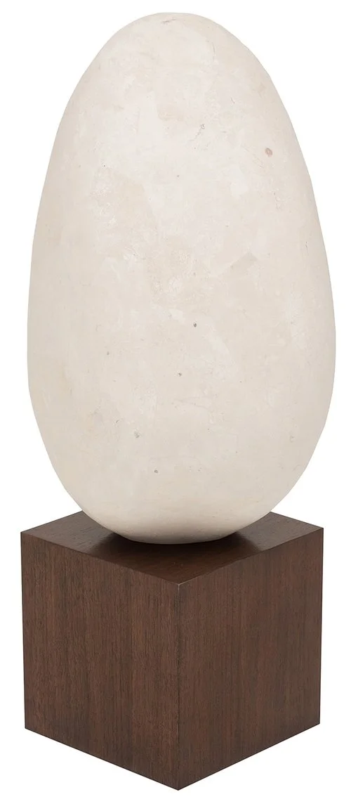 Honed White Agate Inlaid Sculpture on a Walnut Veneered Base