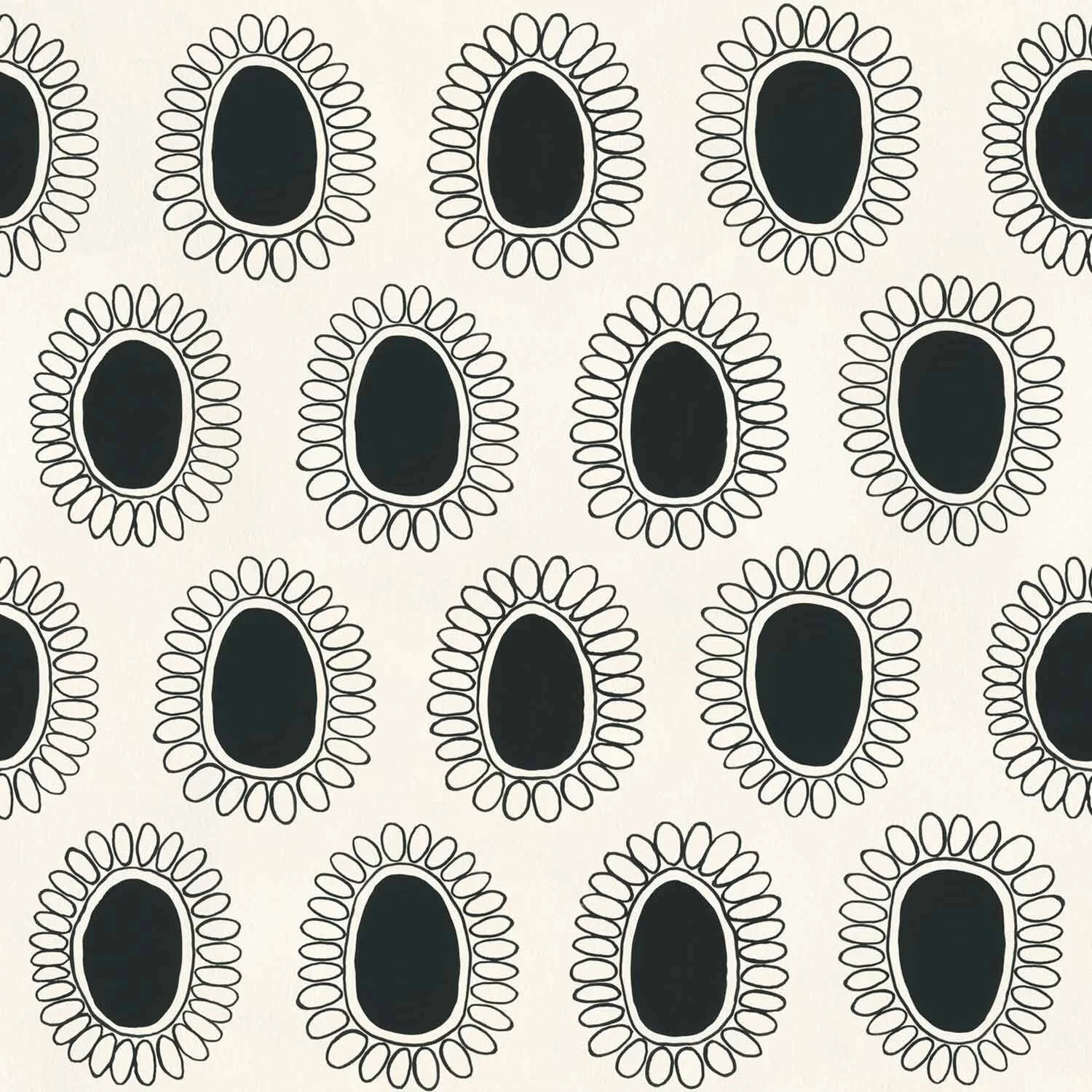 Garden Flower Black on Cream