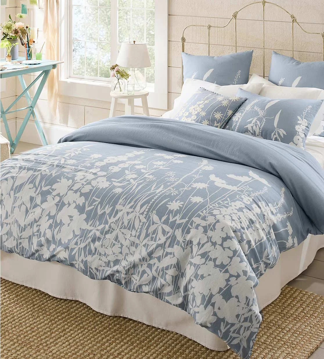 Hable Linen &amp; Organic-Cotton Duvet Cover-Soft Blue Flora