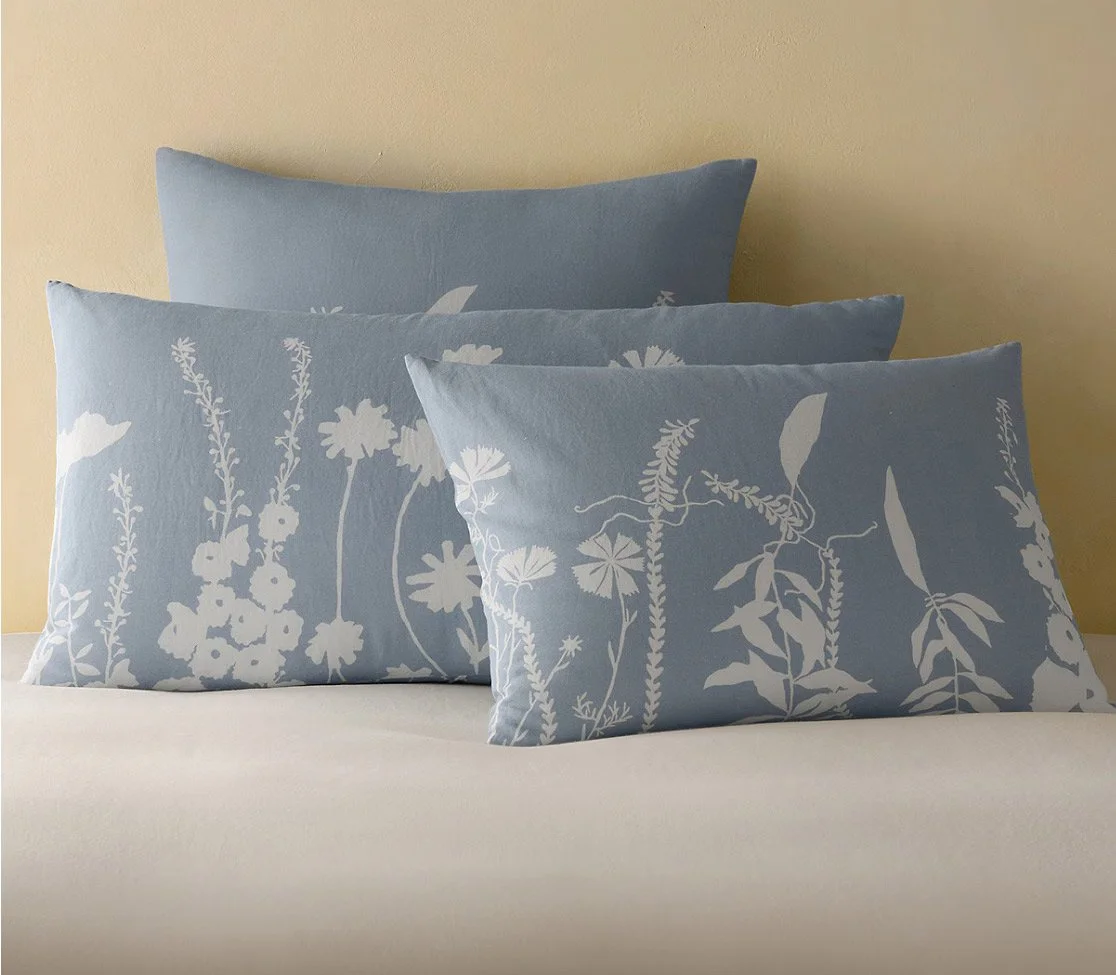 Hable Linen &amp; Organic-Cotton Sham-Soft Blue Flora