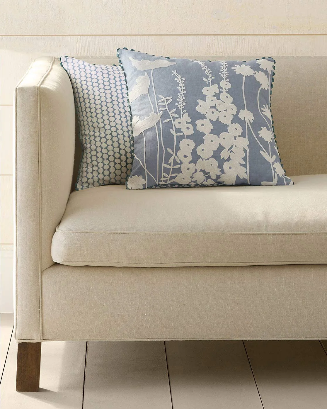 Hable Flora Crewel-Embroidered Reversible Organic-Cotton Pillow Cover