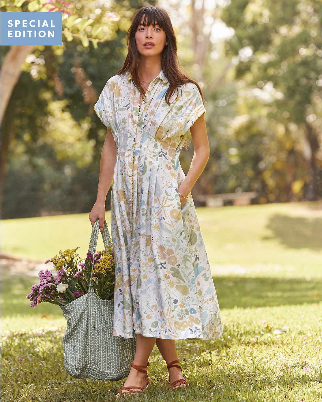 Hable Linen Midi Dress-Savannah Multi Floral