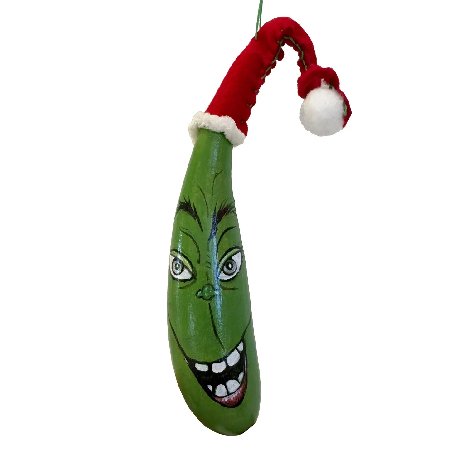 Handpainted Grinchy Gourd Ornamant