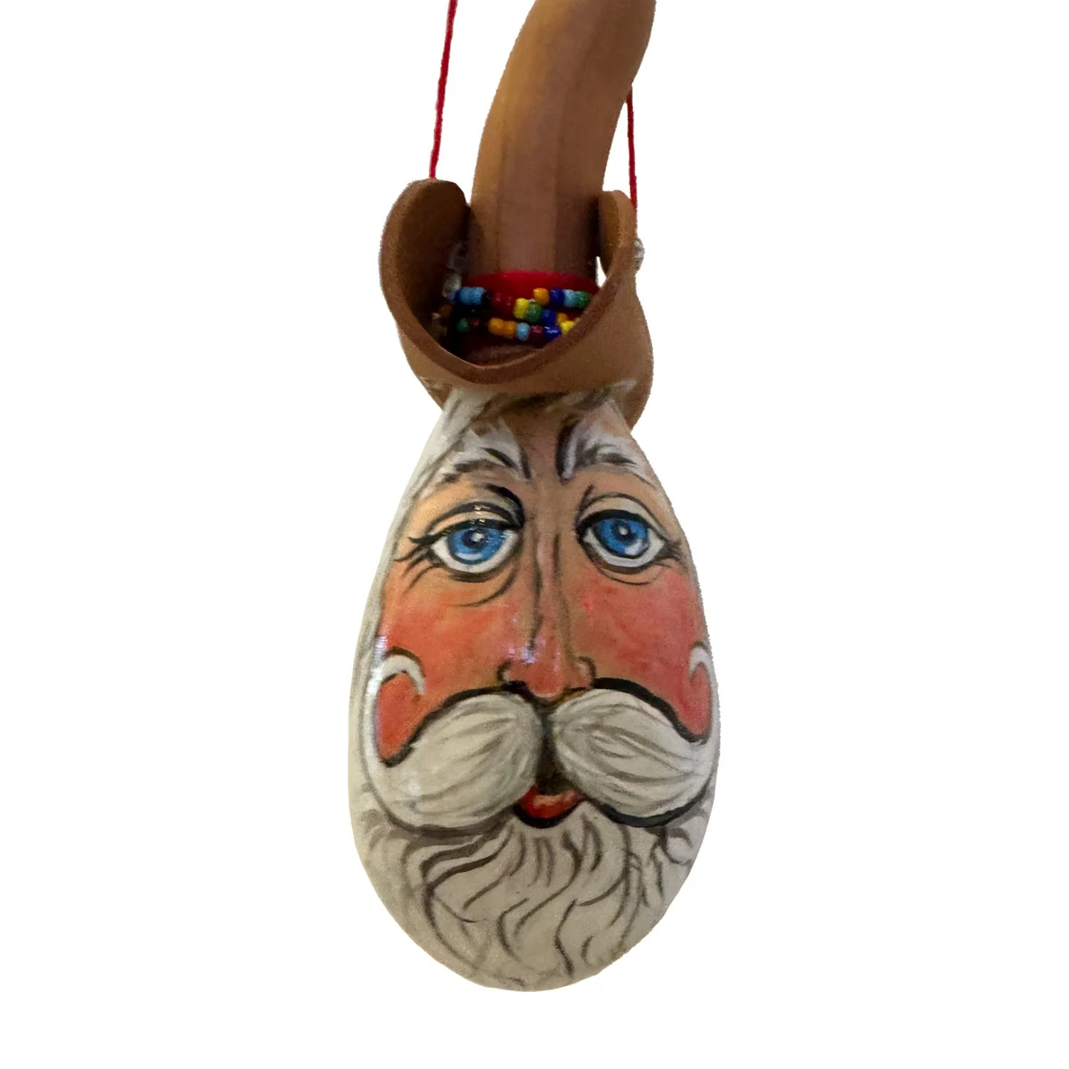 Handpainted Cowboy Santa Gourd Ornament