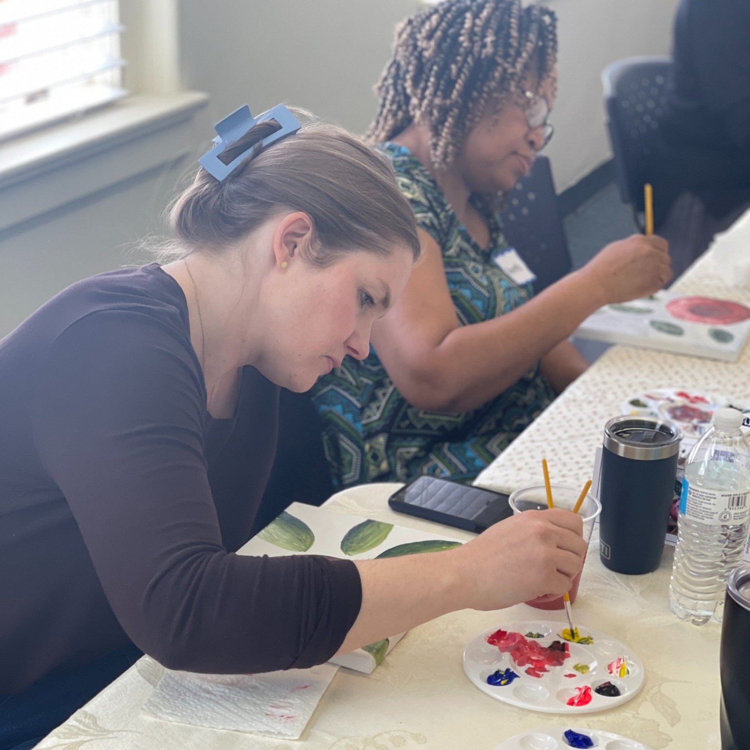 Sunday's Art and Faith Event was lovely. We ate, we painted, we talked. It was a simple way to take some time away from our chaotic lives and concentrate on &quot;being in the moment.&quot; Thank you Janice Watts Yates and Andie Ashe for leading!