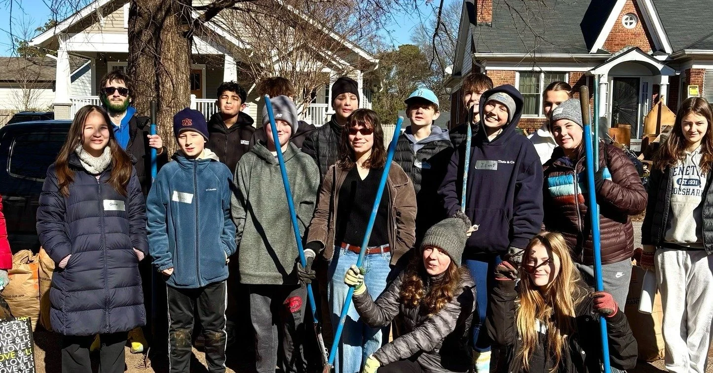 An energetic crowd of Decatur First Youth (and Youth parents) participated in Decatur's citywide MLK Day service project on Monday, January 19! We spent a few hours raking and bagging leaves, trimming bushes, and removing limbs and sticks from privat