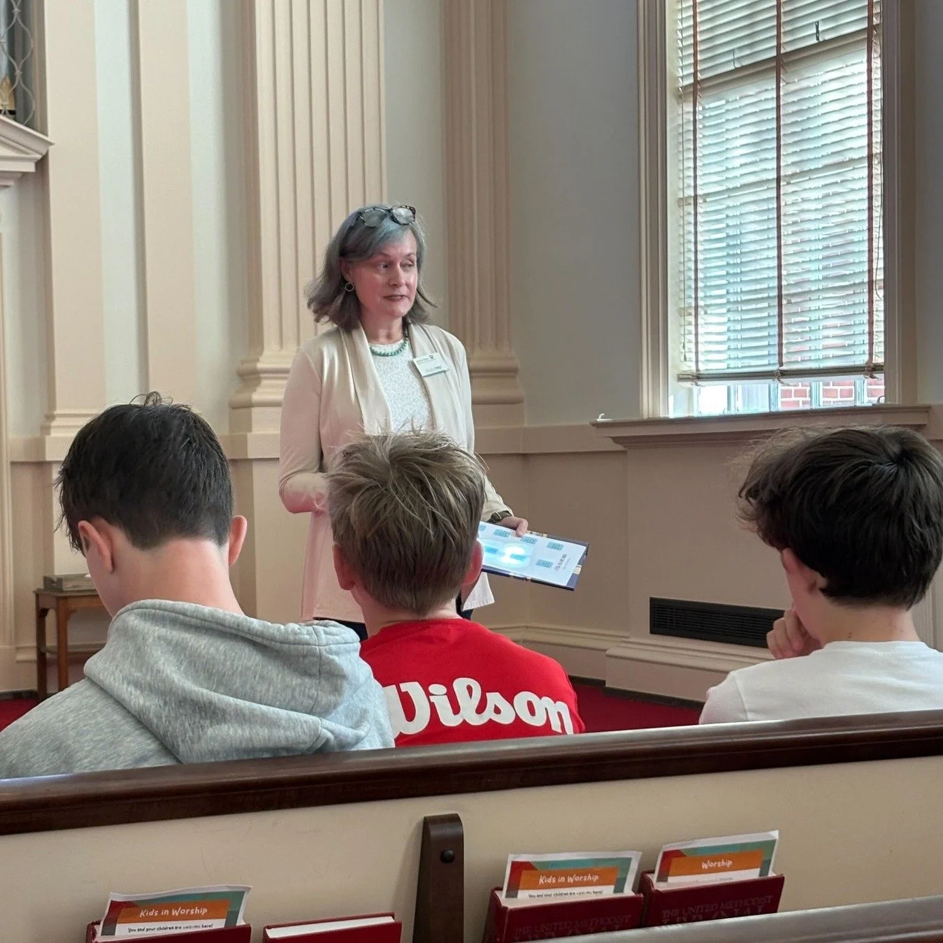 Did you know our Confirmation class has been meeting since January? A few weeks ago, Janice taught them about worship in the United Methodist tradition, including a fun scavenger hunt in the sanctuary.

 This year&rsquo;s class will be confirmed on M