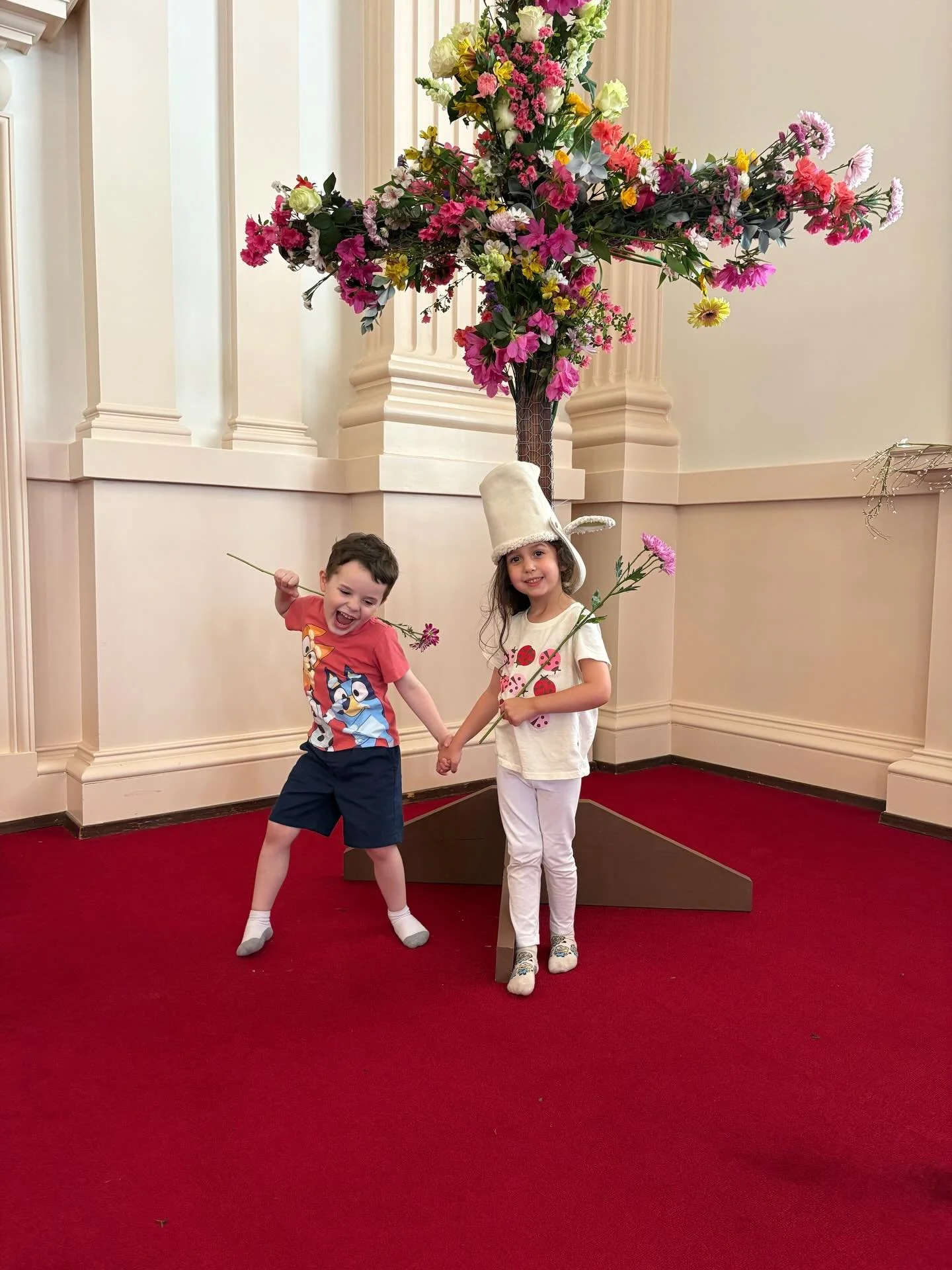 Ready for Easter! Thanks to the Zoe Sunday school class who helped decorate the sanctuary today! See you all tomorrow at church&mdash; services at 7:15, 9, and 11am.