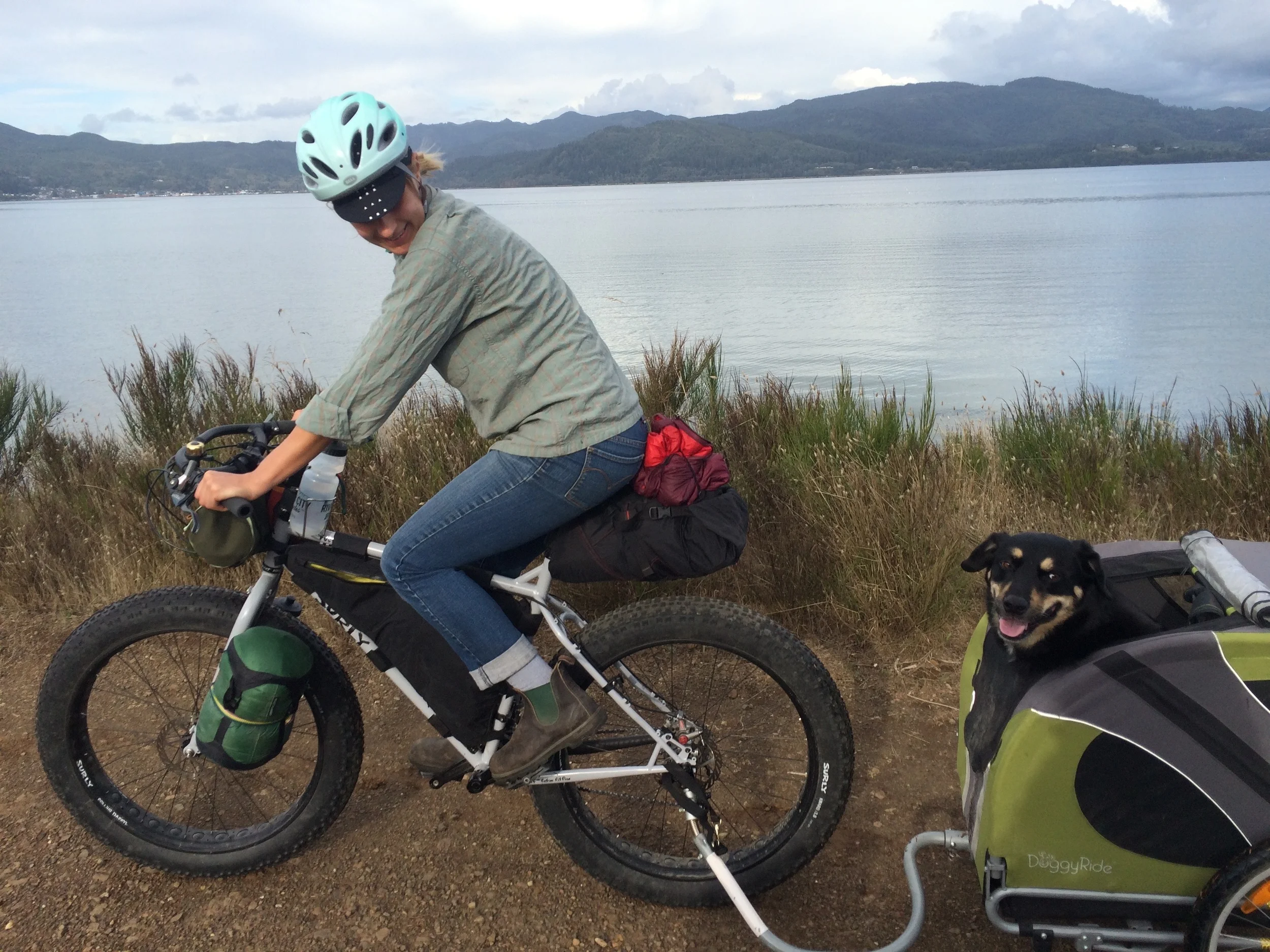 Hobo bike camping in jeans pulling a 70-pound beast. Photo by Kevin Purcell.
