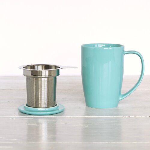 GBHOME Tea Cups with Infuser and Lid 19 Ounces Large Tea infuser Mug Ceramic Tea Steeping Mug Tea Strainer Cup with Tea Bag Holder for Loose Tea Blue Gradient