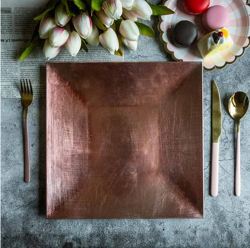 Acrylic Charger Plates - 12" - Square Rose Gold/Blush (5 pack)