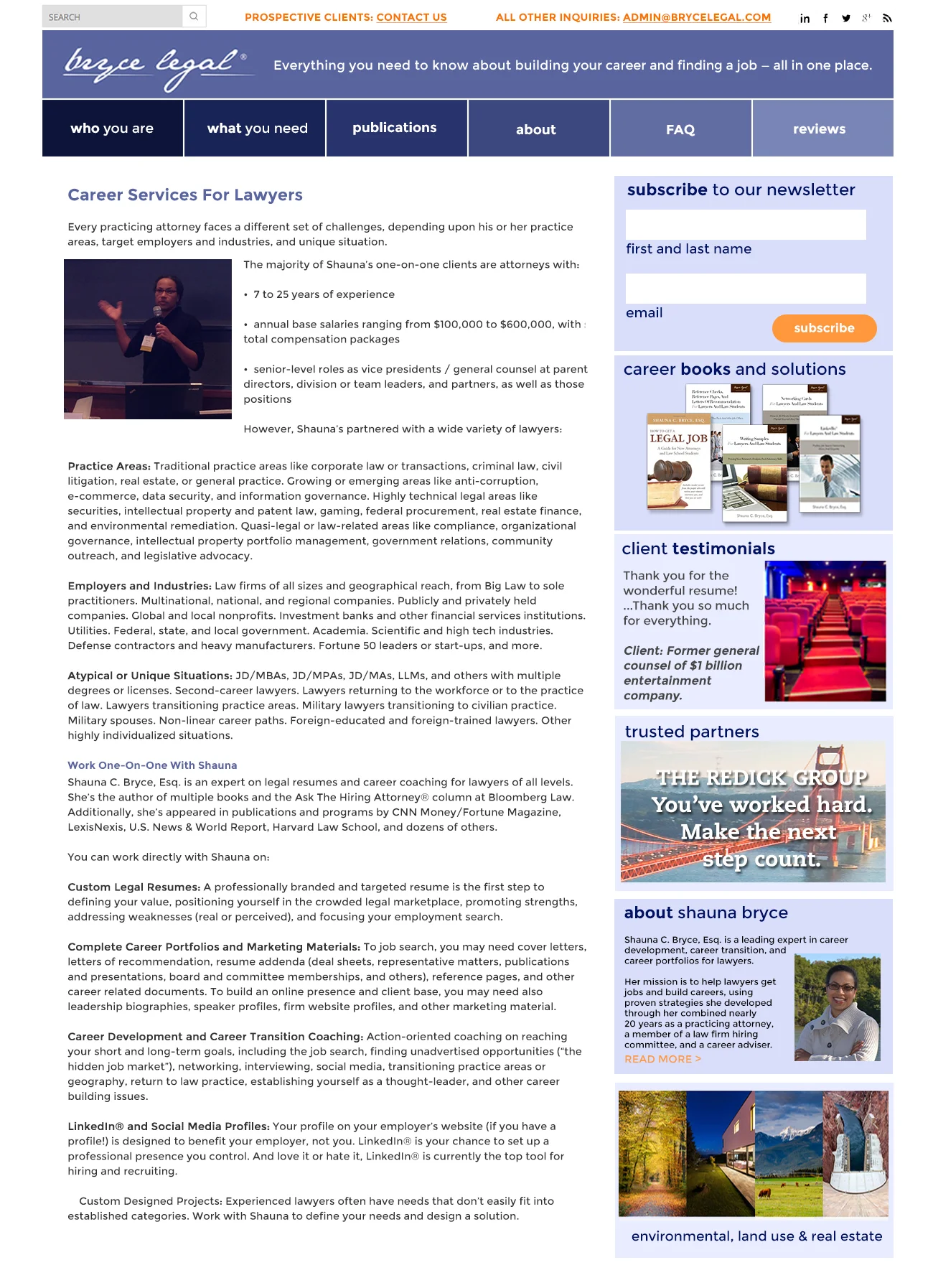 Interior page concept. The interior pages are content heavy, but the card layout from the home page carries over to the sidebar to add consistency, calls to action, and sales points.