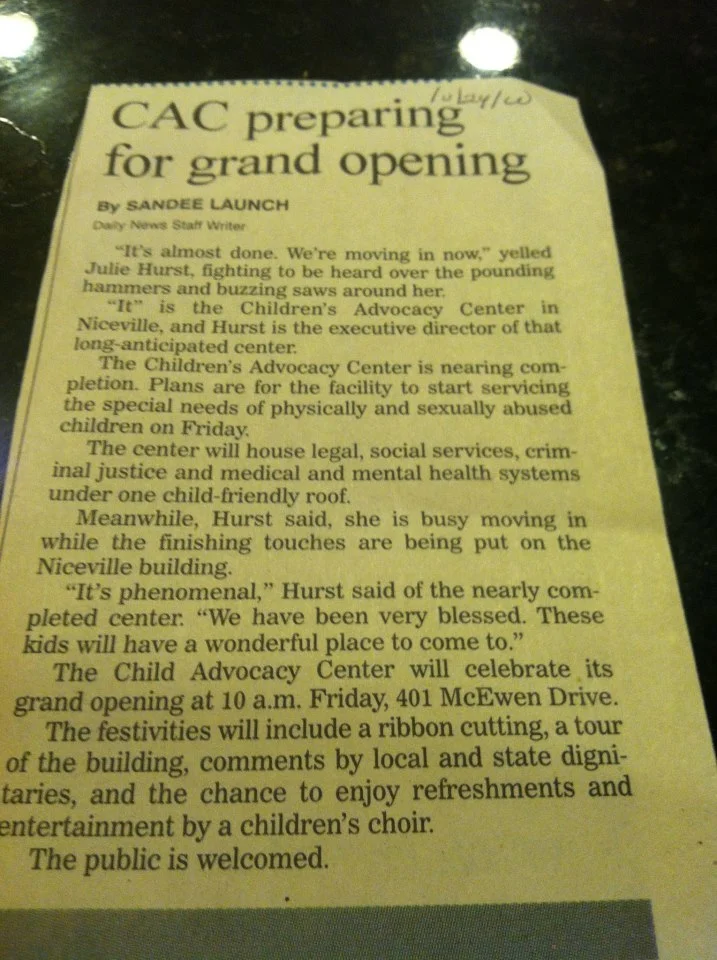 The news article that came out in 2000 when we were first opening up our doors.