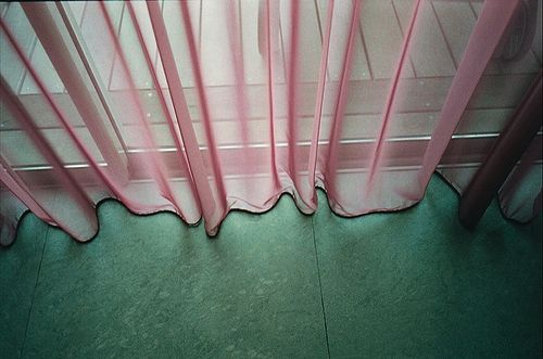 Pink-curtains-green-tile-ThriftyDreams-Online-Thrift-Shop