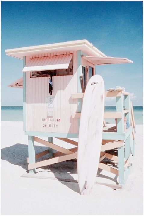 soft-pink-blue-life-guard-beach-shack-summer-ThriftyDreams-Online-Thrift-Shop