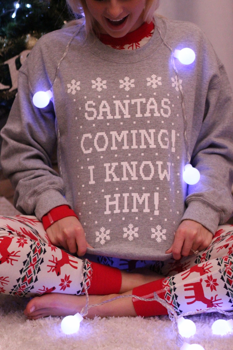Soo.. these sweatshirts are hilarious and perfect for holiday parties! Got the hubs one too!