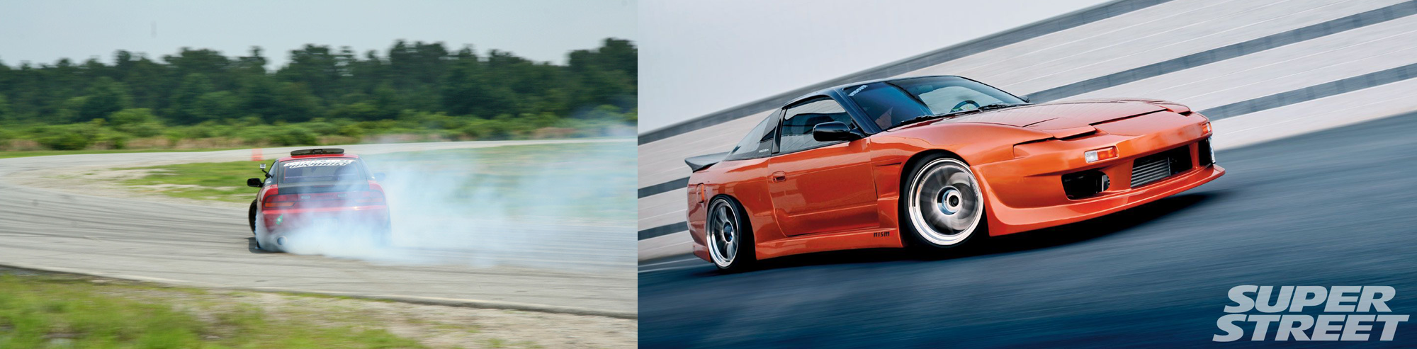 Left: Club member Dan Summers drifting his 240sx at a Driftwater event. Right: Image from club member Jared Hageman’s 240sx Super Street Magazine feature from 2009