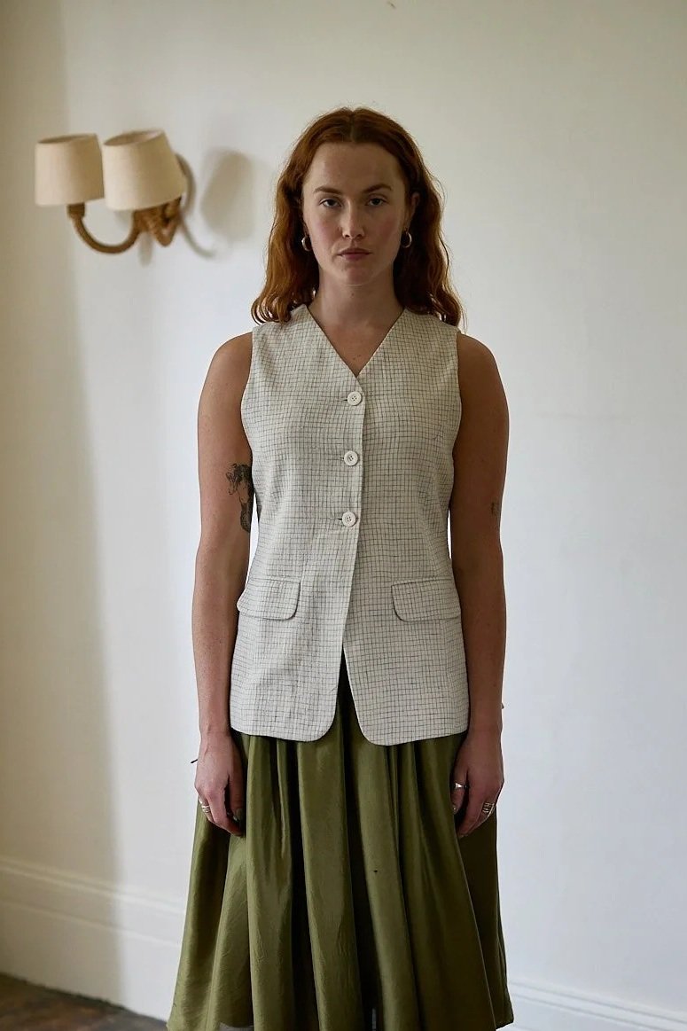 Lenny waistcoat top | small blue check