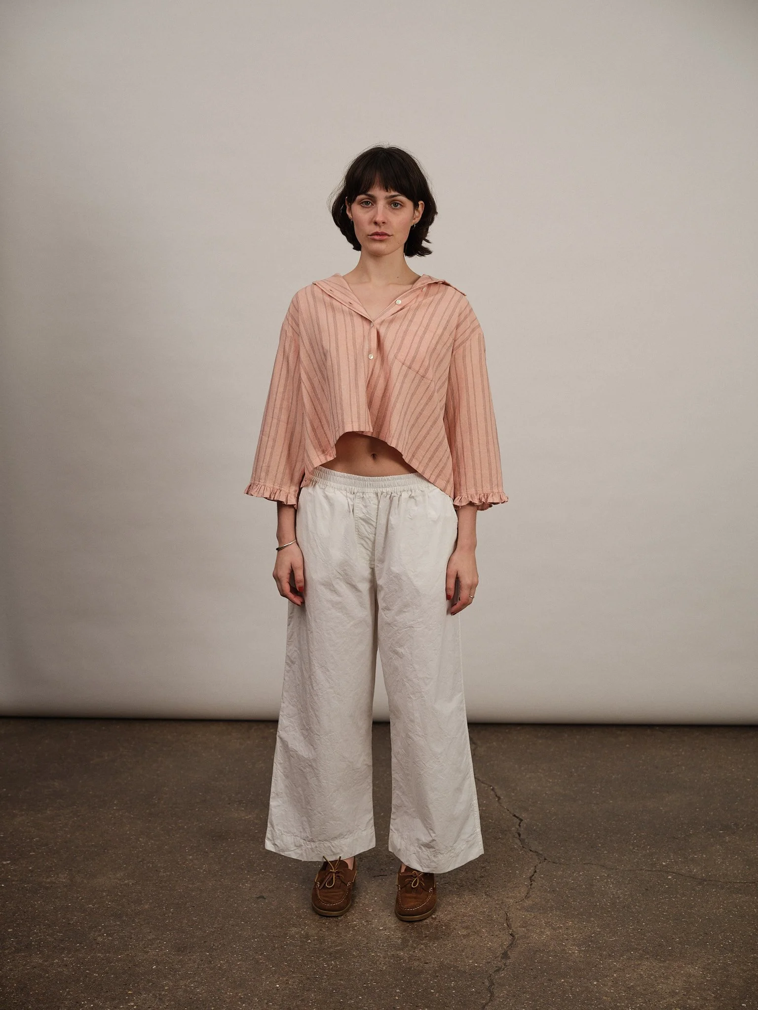 Lillian Frill Sleeve Shirt | Rosewater Stripe