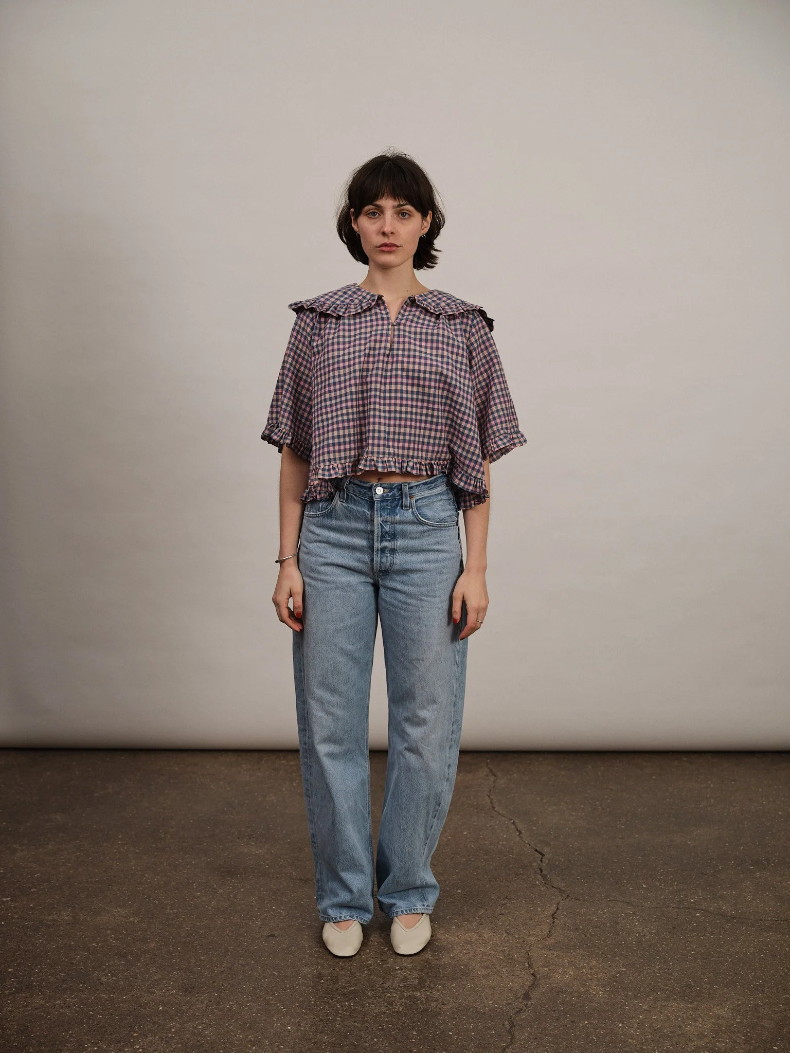 Gracie Frill Collar Top | Confetti Check