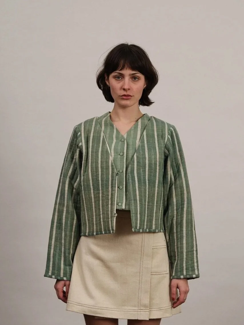 Andi Quilted Cardigan | Green stripe