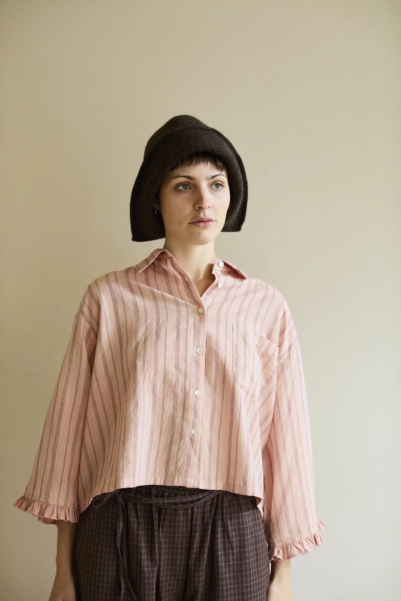 Lillian Frill Sleeve Shirt | Rosewater Stripe