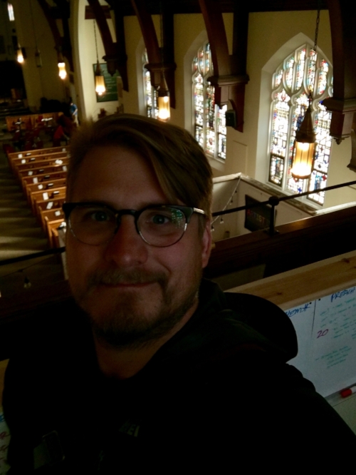 Dan's new office space in the balcony at Awaken! 