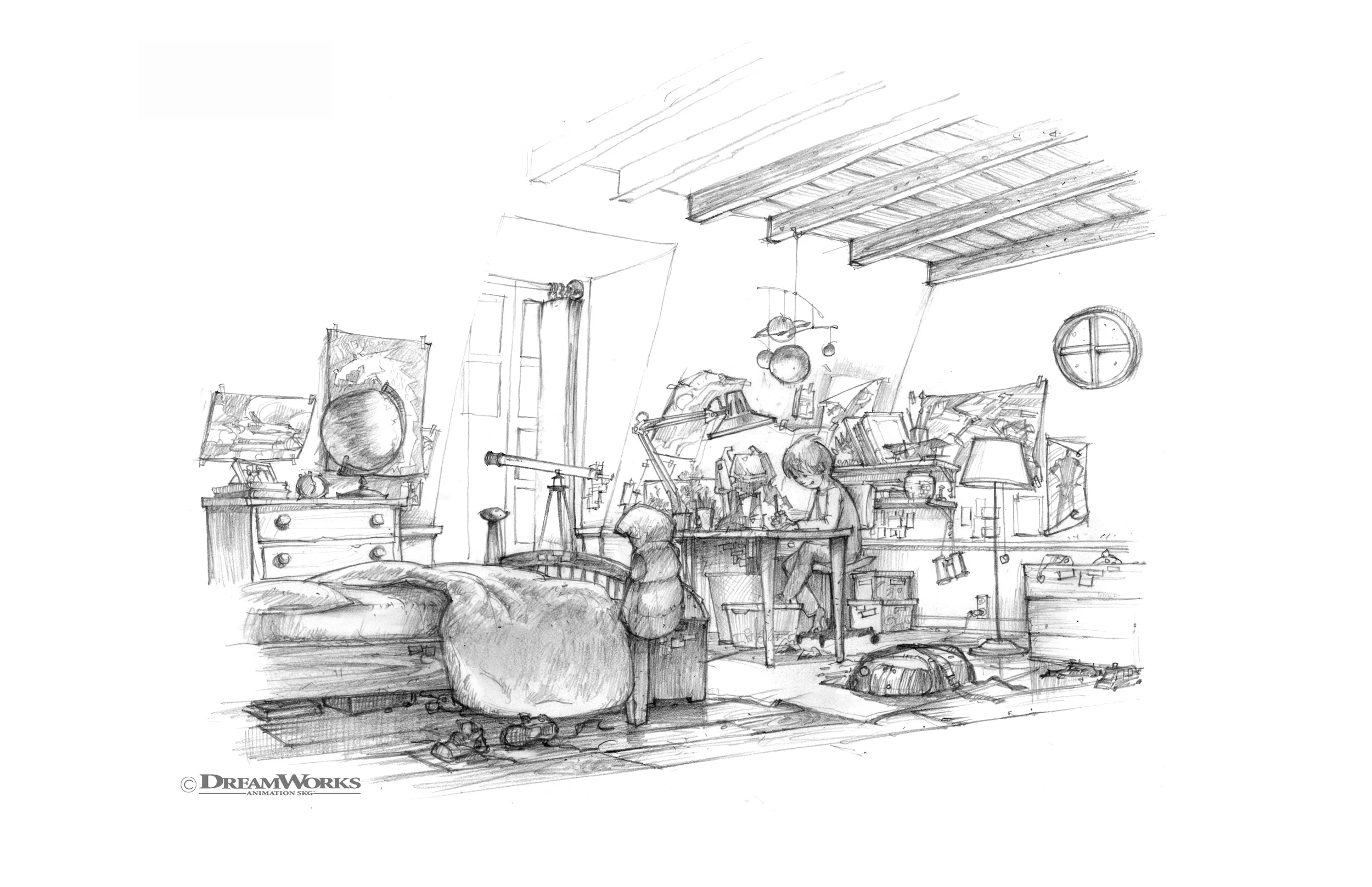 Jamie's bedroom pencil sketch