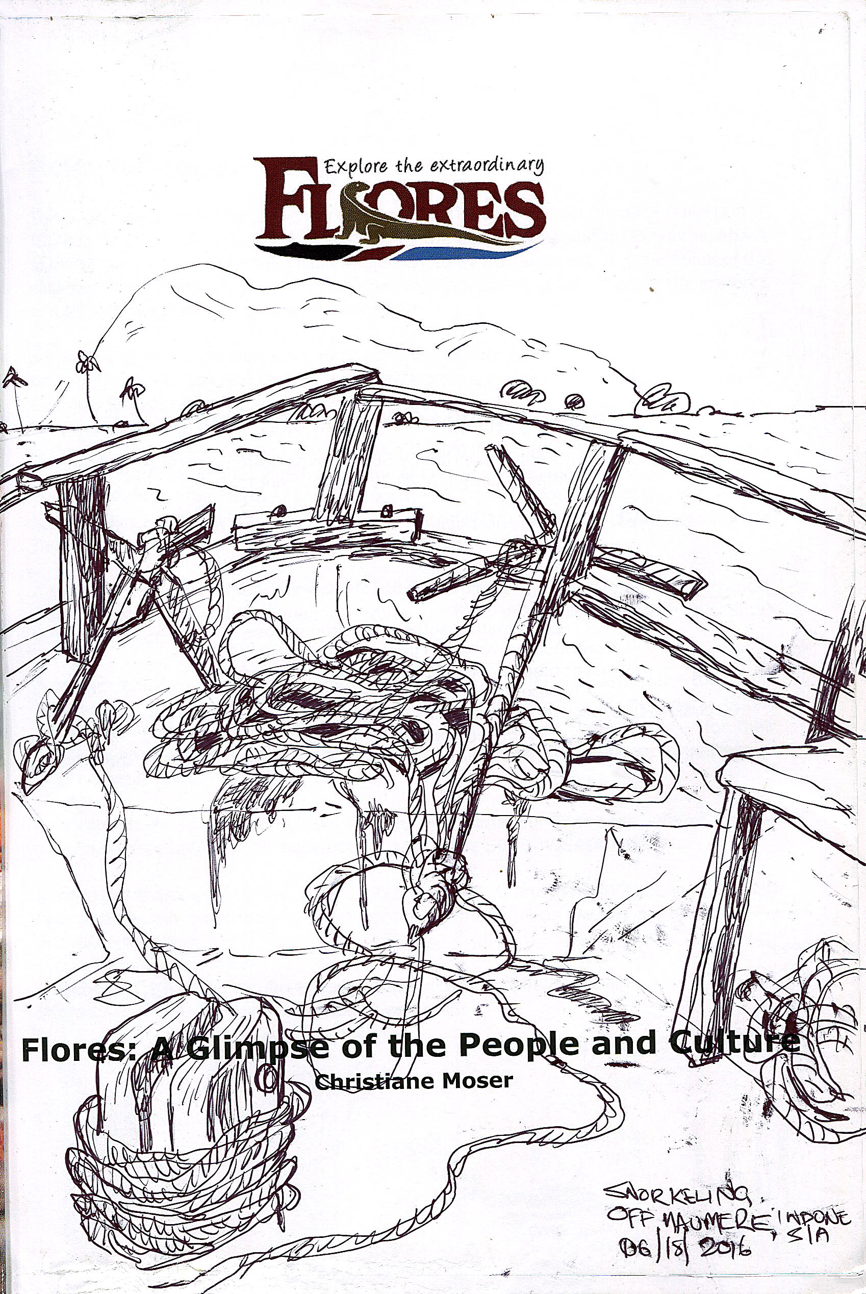 View from boat as we head out to snorkel. Sketched on the front page my guidebook, for lack of a sketchbook.